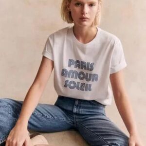 Sezane White Tee with Blue Graphic